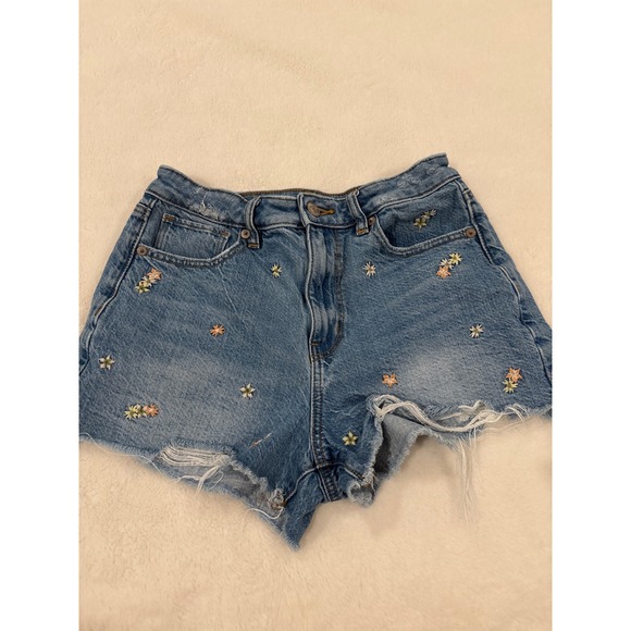 American Eagle Outfitters Pants - American Eagle Floral Embroidered Distressed Denim Shorts Blue Size 2 High Rise